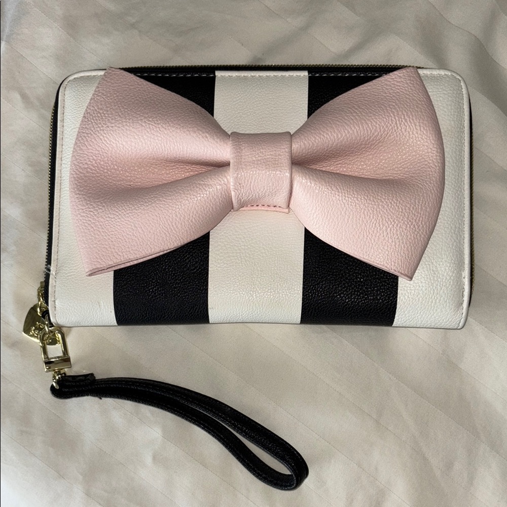 Striped Clutch with Pink Bow -Betsey Johnson brand
